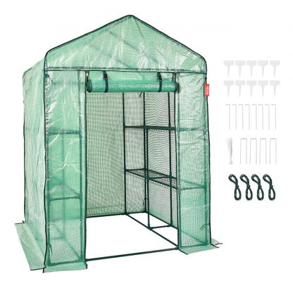 Walk-in Green House, 4.6 x 4.6 x 6.6 ft , Greenhouse with Shelves, High Strength PE Cover with Zipper Door and Steel Frame, Assembly in Minutes, Suitable for Planting and Storage