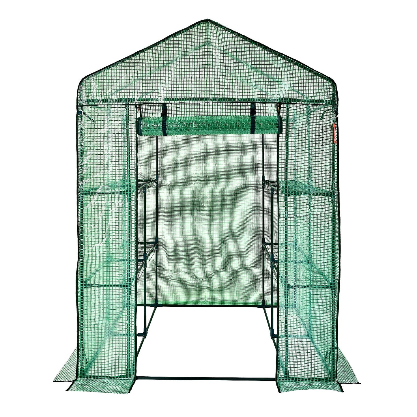 Walk-in Green House, 4.6 x 4.6 x 6.6 ft Greenhouse with Shelves, Sets Up in Minutes, High-Strength PE Cover with Doors and Windows and Steel Frame, Suitable for Planting and Storage, Green