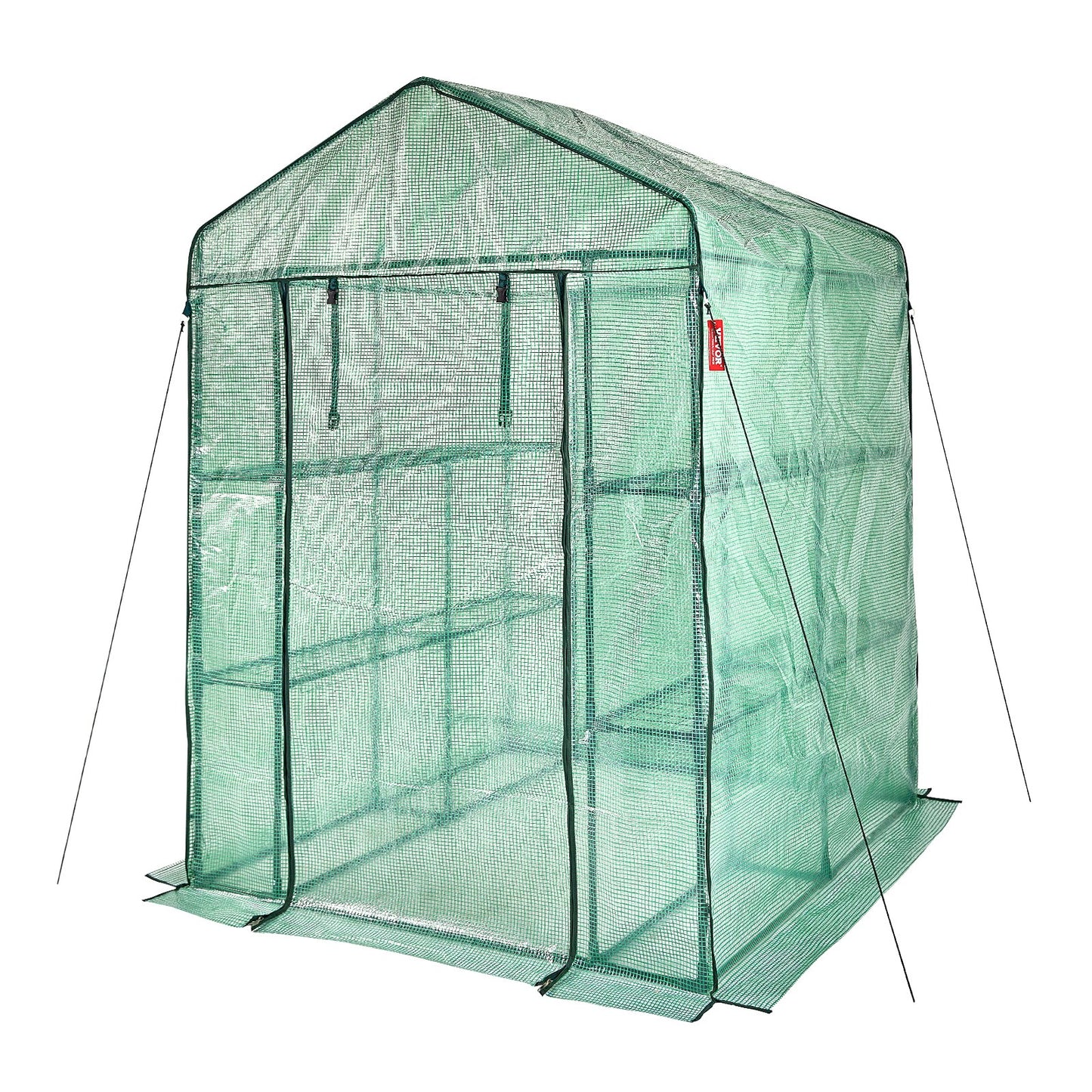 Walk-in Green House, 4.6 x 4.6 x 6.6 ft Greenhouse with Shelves, Sets Up in Minutes, High-Strength PE Cover with Doors and Windows and Steel Frame, Suitable for Planting and Storage, Green