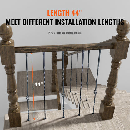 Trappa metallbalustrar, 44'' x 1/2" galvaniserat stål dekorativa räckespindlar, 10-pack däcksräcke med ihåliga enkla korgar, vridningar, spiraltrappräcke med skor och skruvar