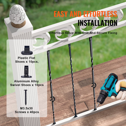 Trappa metallbalustrar, 44'' x 1/2" galvaniserat stål dekorativa räckespindlar, 10-pack däcksräcke med ihåliga enkla korgar, vridningar, spiraltrappräcke med skor och skruvar