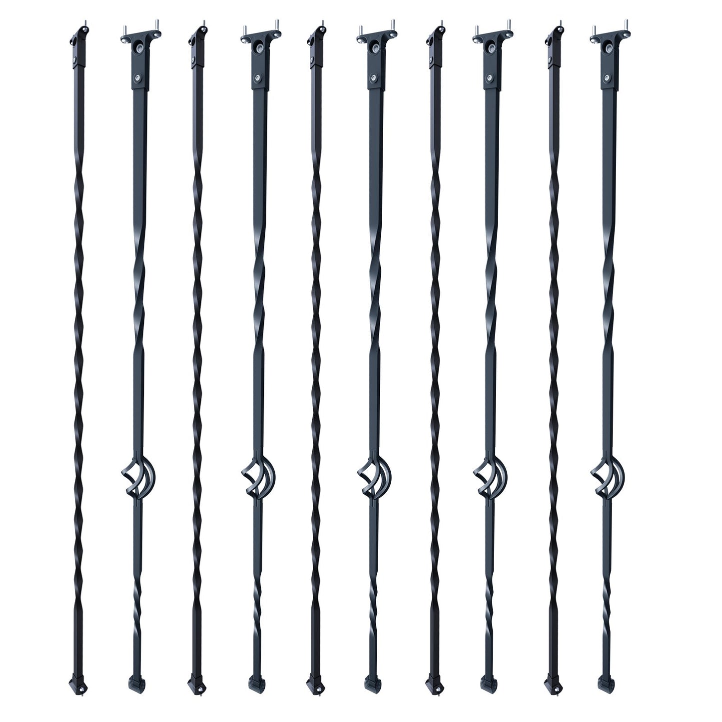 Trappa metallbalustrar, 44'' x 1/2" galvaniserat stål dekorativa räckespindlar, 10-pack däcksräcke med ihåliga enkla korgar, vridningar, spiraltrappräcke med skor och skruvar