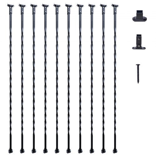 Staircase Metal Balusters, 44'' x 1/2" Galvanized Steel Decorative Banister Spindles, 10 Pack Deck Baluster with Hollow Twists, Satin Black Spiral Stair Railing with Shoes & Screws