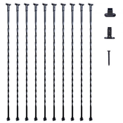 Staircase Metal Balusters, 44'' x 1/2" Galvanized Steel Decorative Banister Spindles, 10 Pack Deck Baluster with Hollow Twists, Satin Black Spiral Stair Railing with Shoes & Screws