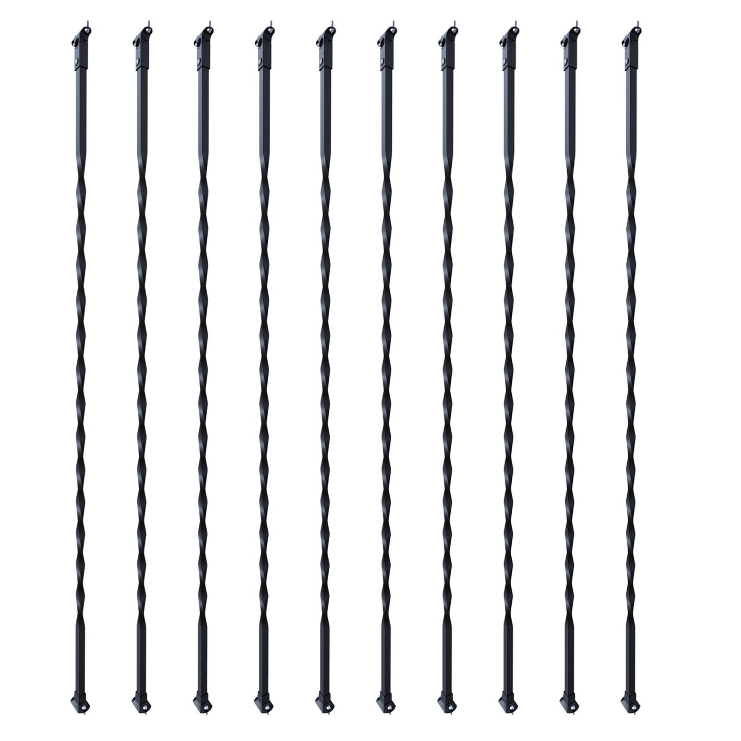 Trappstolar i metall, 44 tum x 1/2 tum galvaniserat stål dekorativa räckespindlar, 10-pack däcksräcke med ihåliga vridningar, satängsvart spiraltrappräcke med skor och skruvar