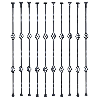 Metal Staircase Railings, 44 Inch x 1/2 Inch Galvanized Steel Decorative Railing Spindles, 10-Pack Deck Railings with Hollow Double Baskets, Spiral Stair Railing with Shoes and Screws