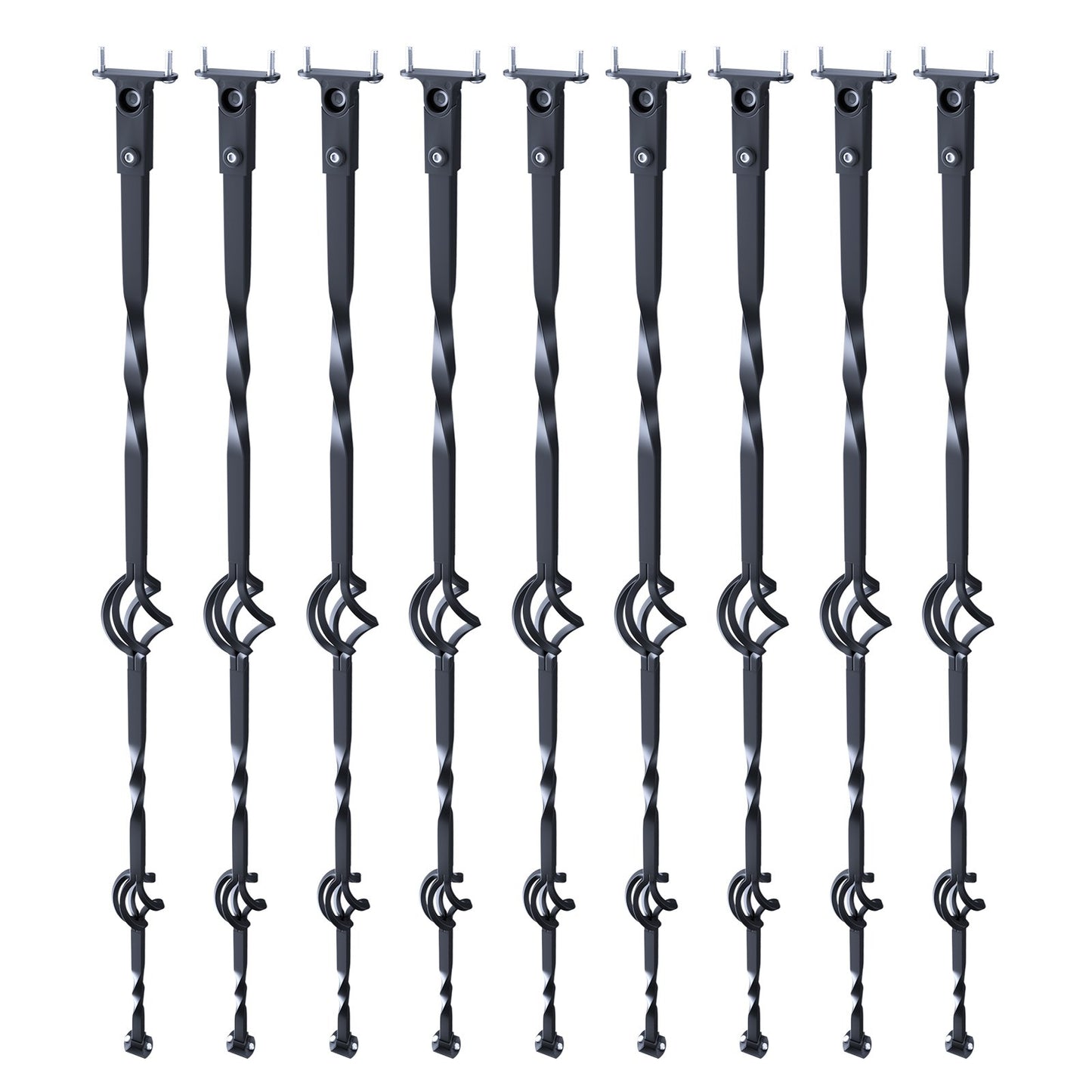 Metal Staircase Railings, 44 Inch x 1/2 Inch Galvanized Steel Decorative Railing Spindles, 10-Pack Deck Railings with Hollow Double Baskets, Spiral Stair Railing with Shoes and Screws