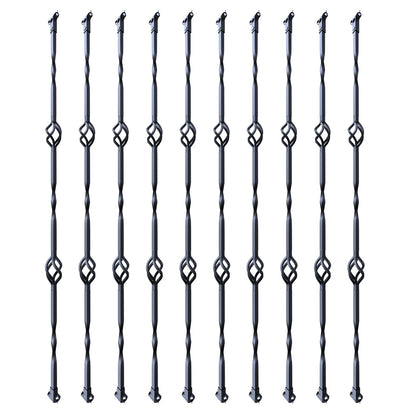 Metal Staircase Railings, 44 Inch x 1/2 Inch Galvanized Steel Decorative Railing Spindles, 10-Pack Deck Railings with Hollow Double Baskets, Spiral Stair Railing with Shoes and Screws