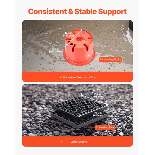 Trailer jack blocks, 6 level blocks for motorhomes, 20 cm high, 900 kg with 2 pads