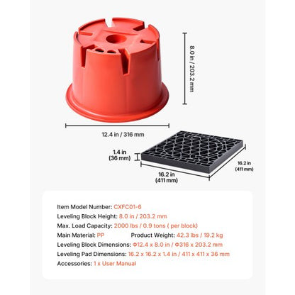 Trailer jack blocks, 6 level blocks for motorhomes, 20 cm high, 900 kg with 2 pads