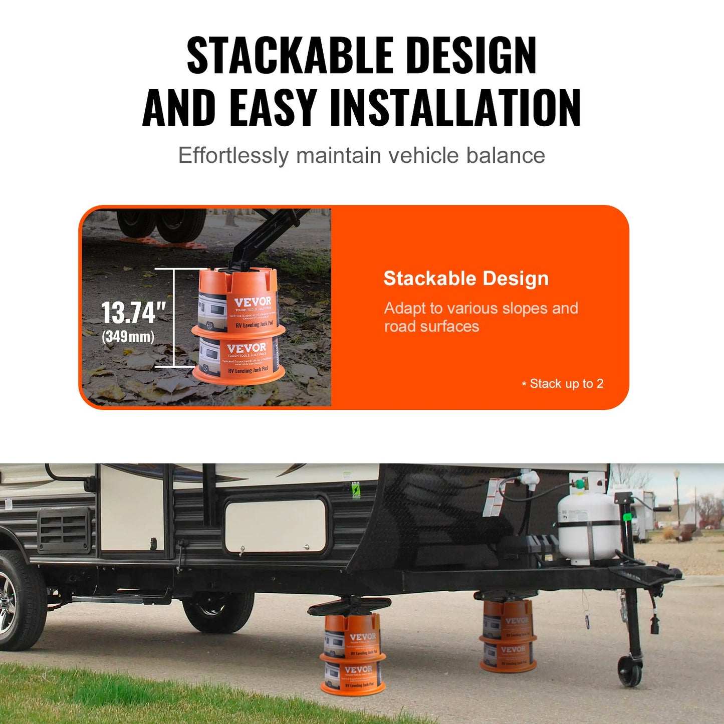 Trailer Jack Block, 2000 lbs Capacity per RV Leveling Block, High-quality Polypropylene RV Camper Stabilizer Blocks, RV Travel Accessories Use for Any Tongue Jack, Post, Foot, 5th Wheels, 2-Pack