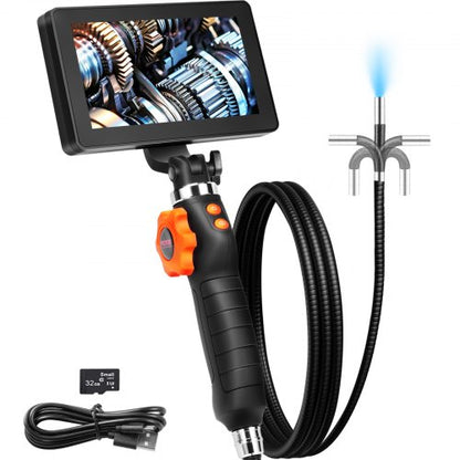 Two-Way Articulating Borescope with Light, Inspection Camera with 0.25" Lens, 5" IPS HD Screen, Flexible Mechanic Fiber Optic Snake Scope Cam for Wall Automotive Engine Inspect-4.9FT
