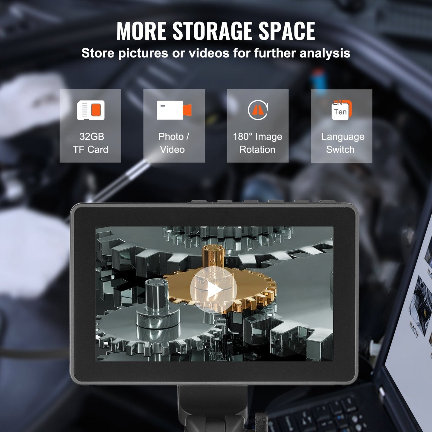 Endoskop, Zweiwege-Endoskop, 180°-Gelenk, 5 Zoll IPS, 8-facher Zoom, 6,4-mm-Objektiv