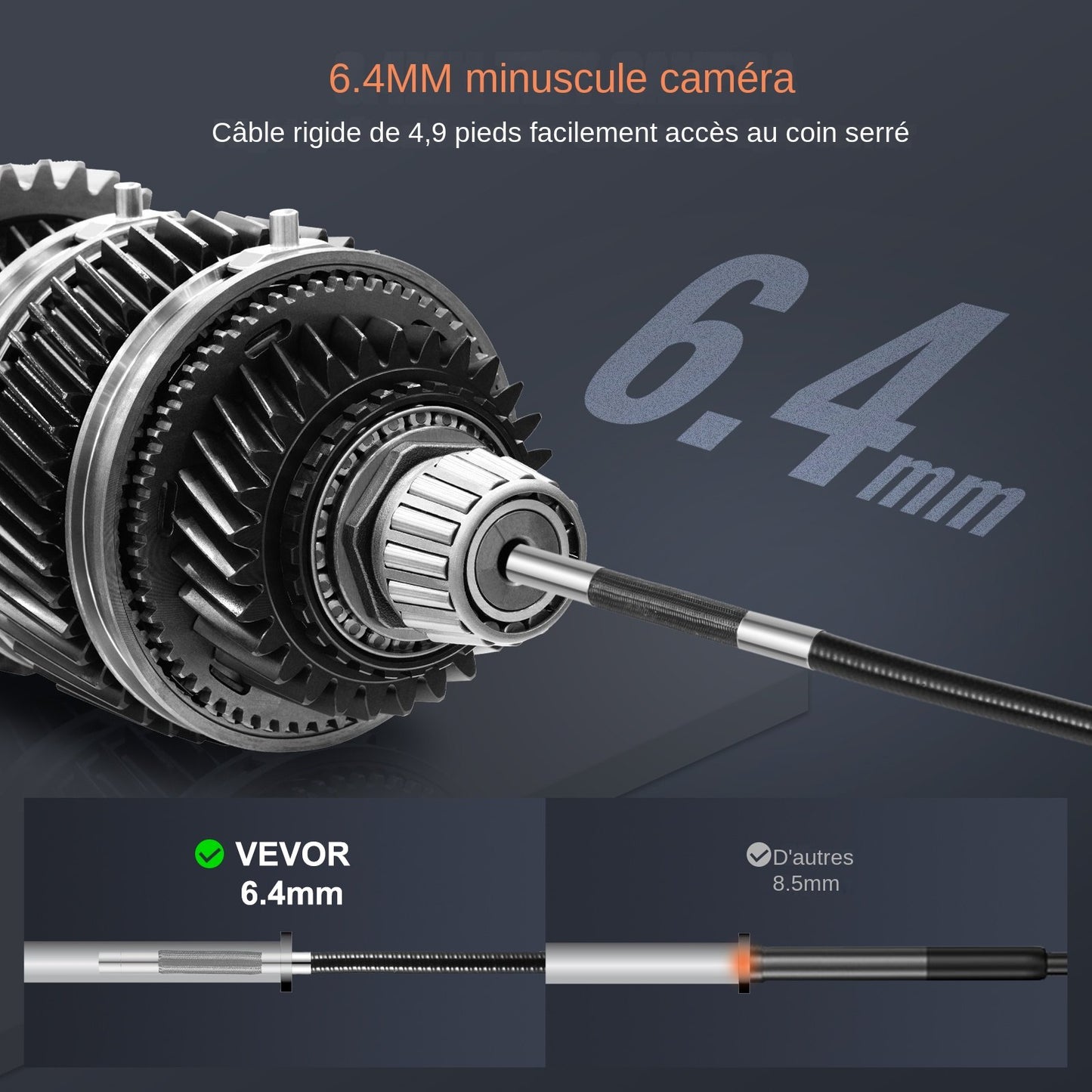 Two-Way Articulating Borescope with Light, Inspection Camera with 0.25" Lens, 5" IPS HD Screen, Flexible Mechanic Fiber Optic Snake Scope Cam for Wall Automotive Engine Inspect-4.9FT