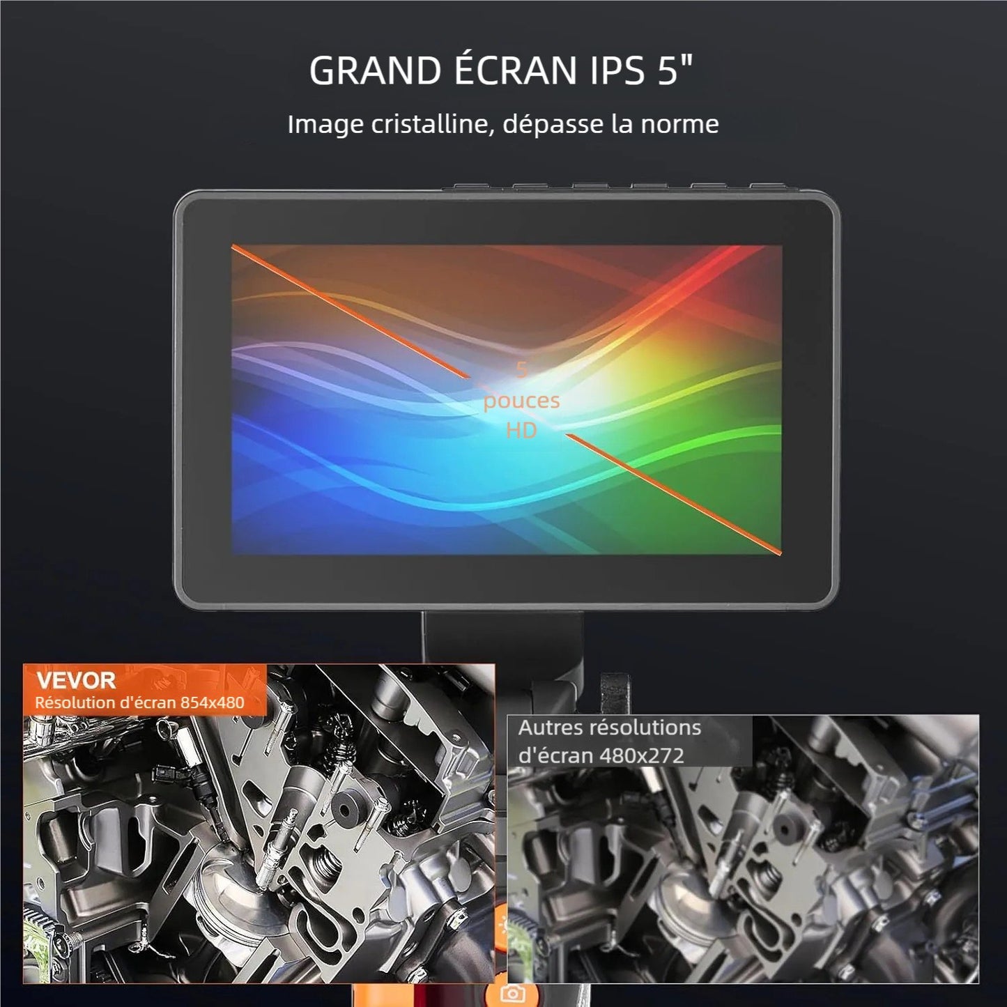 Two-Way Articulating Borescope with Light, Inspection Camera with 0.25" Lens, 5" IPS HD Screen, Flexible Mechanic Fiber Optic Snake Scope Cam for Wall Automotive Engine Inspect-4.9FT