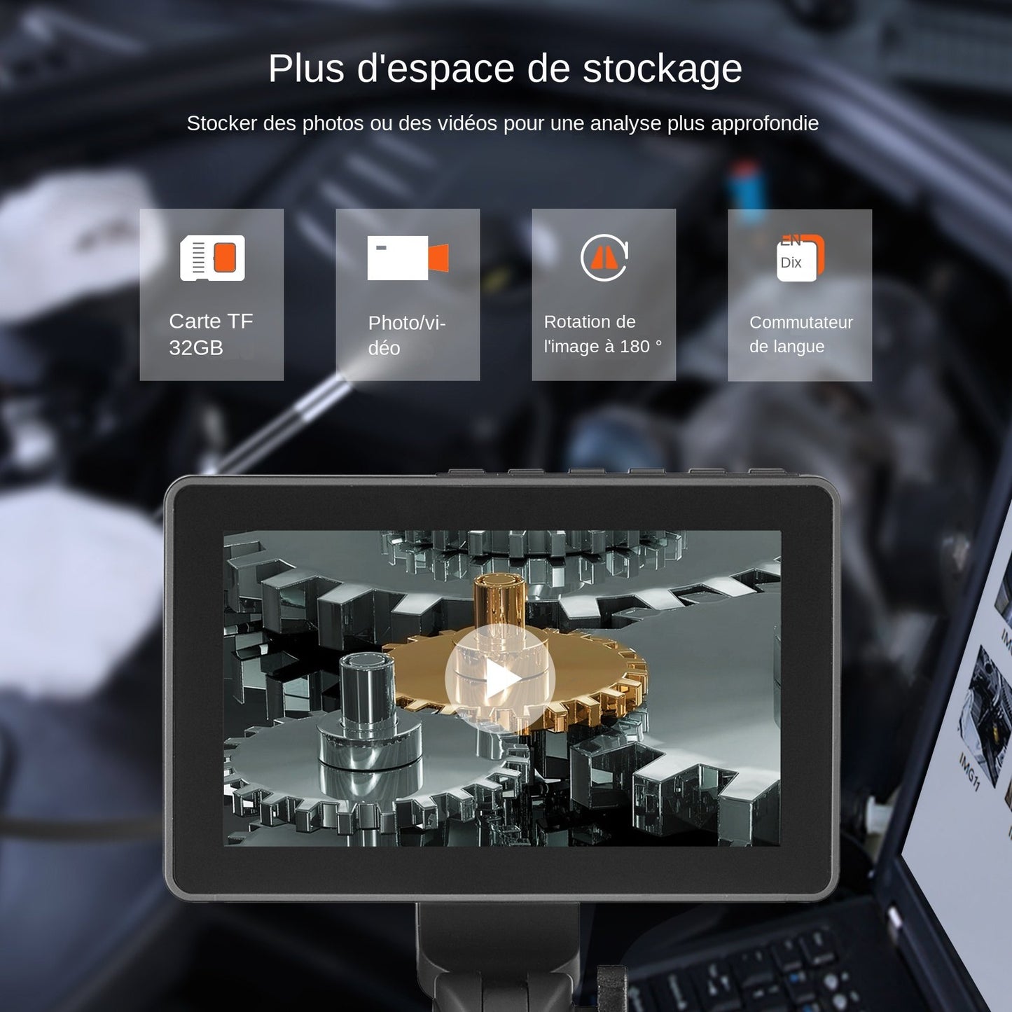 Two-Way Articulating Borescope with Light, Inspection Camera with 0.25" Lens, 5" IPS HD Screen, Flexible Mechanic Fiber Optic Snake Scope Cam for Wall Automotive Engine Inspect-4.9FT