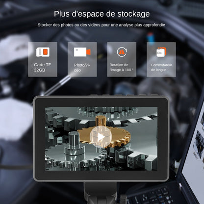 Two-Way Articulating Borescope with Light, Inspection Camera with 0.25" Lens, 5" IPS HD Screen, Flexible Mechanic Fiber Optic Snake Scope Cam for Wall Automotive Engine Inspect-4.9FT