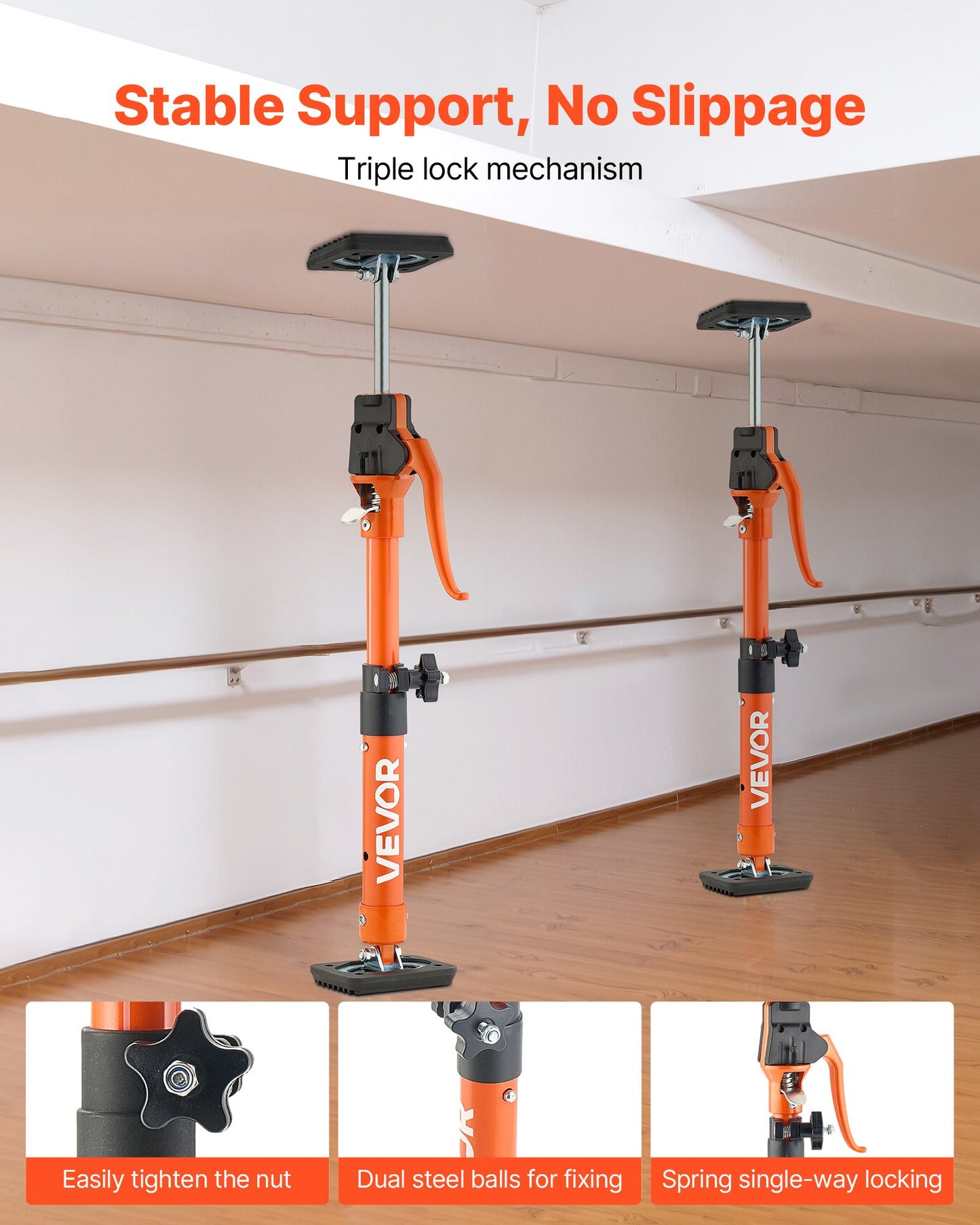 Cabinet Jack Support Pole, 2-Pack, 15.75-23.6 Inch Steel Telescopic Quick Support Rod, Adjustable 3rd Hand System up to 220 lbs Capacity for Installing Cabinets, Lifting Drywall, Cargo Bars