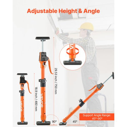 Skåpdomkraftsstöd, 2-pack, 48-75 cm teleskopisk snabbstödstång i stål, justerbart 3:e handssystem upp till 100 kg kapacitet för installation av skåp, lyft av gipsväggar, laststänger |  EU