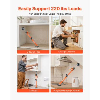 Skåpdomkraftsstöd, 2-pack, 48-75 cm teleskopisk snabbstödstång i stål, justerbart 3:e handssystem upp till 100 kg kapacitet för installation av skåp, lyft av gipsväggar, laststänger |  EU