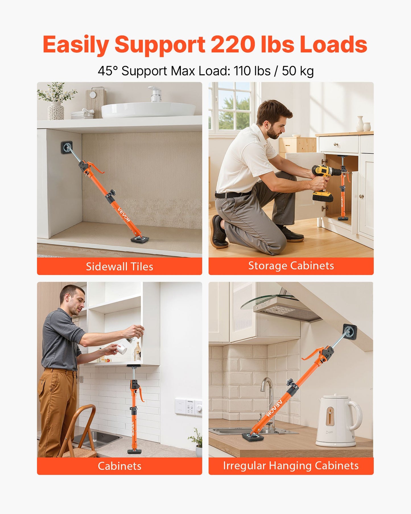 Cabinet Jack Support Pole, 2-Pack, 18.9-29.5 Inch Steel Telescopic Quick Support Rod, Adjustable 3rd Hand System up to 220 lbs Capacity for Installing Cabinets, Lifting Drywall, Cargo Bars