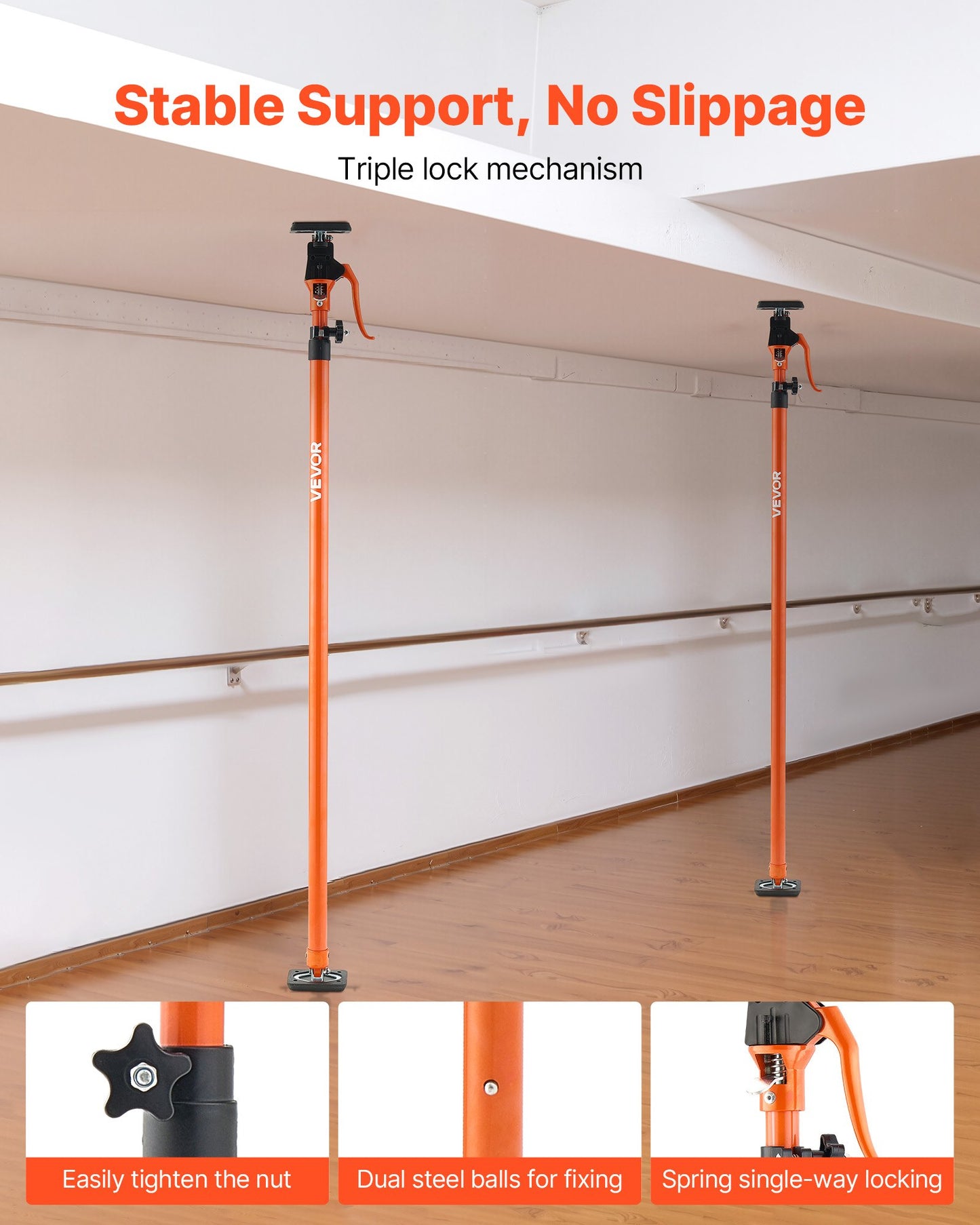 Cabinet Jack Support Pole, 2-Pack, 49.2-114.6 Inch Steel Telescopic Quick Support Rod, Adjustable 3rd Hand System up to 198 lbs Capacity for Installing Cabinets, Lifting Drywall, Cargo Bars