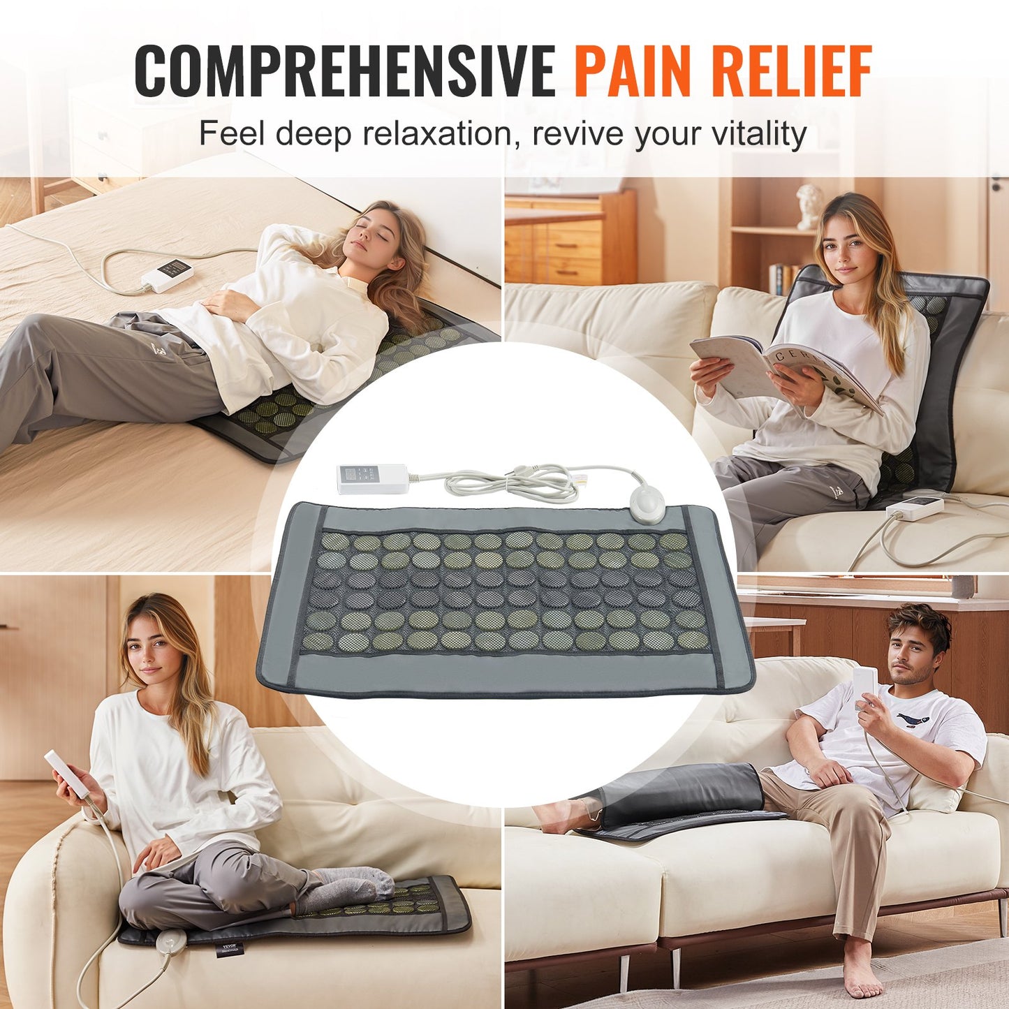 Far Infrared Heating Pad 48 Natural Jade &amp; 24 Tourmaline Stone Heating Pad