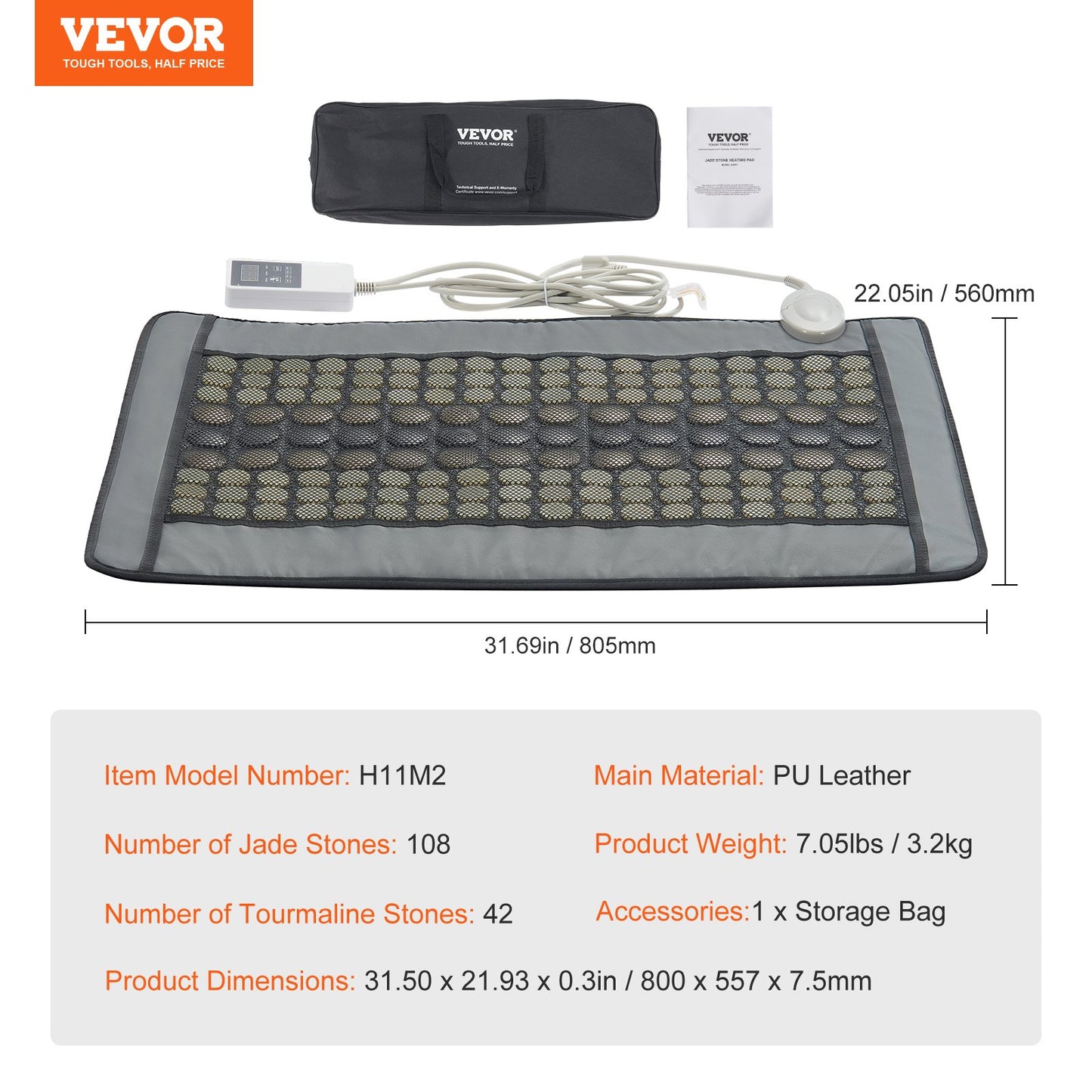 Far Infrared Heating Pad 108 Natural Jade 42 Tourmaline Stone Heating pad