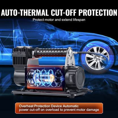12V Portable Tire Inflator, 7.06CFM Heavy Duty Air Compressor, 150PSI Offroad Air Pump with Adapters for Car SUV RV Truck - Include 6.5FT Power Cord, 26FT Air Hose with Pressure Gauge, Carry Bag