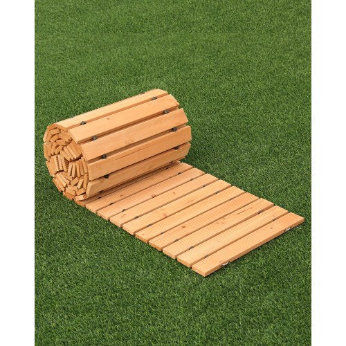 Wooden Garden Pathway, 12 ft L x 17 in W, Non-Slip Straight Garden Walkway, Roll Out Cedar Outdoor Walkway Path with Wire Rope Connection, Decorative Garden Paver for Backyard Wedding Party