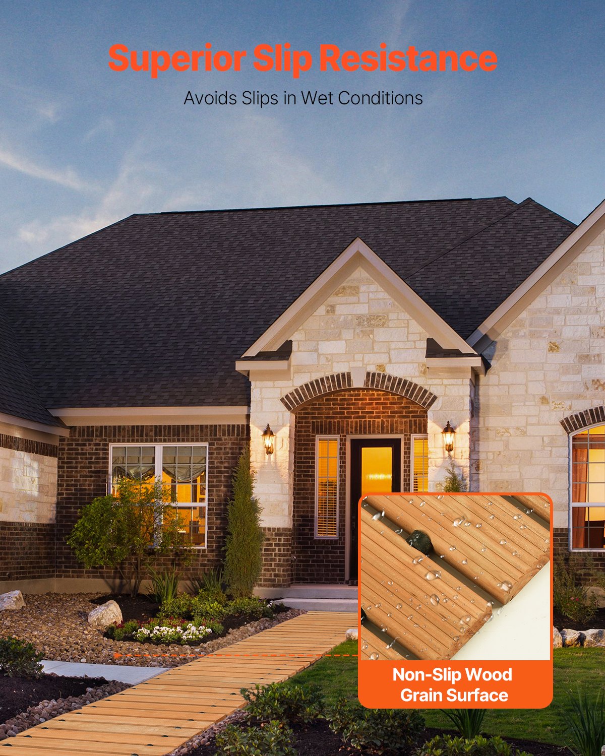 Wooden Garden Pathway, 12 ft L x 17 in W, Non-Slip Straight Garden Walkway, Roll Out Cedar Outdoor Walkway Path with Wire Rope Connection, Decorative Garden Paver for Backyard Wedding Party