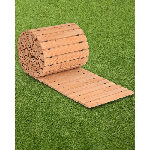 Wooden Garden Pathway, 24 ft L x 17 in W, Non-Slip Straight Garden Walkway, Roll Out Cedar Outdoor Walkway Path with Wire Rope Connection, Decorative Garden Paver for Backyard Wedding Party