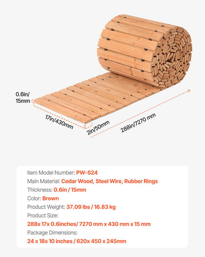 Wooden Garden Pathway, 24 ft L x 17 in W, Non-Slip Straight Garden Walkway, Roll Out Cedar Outdoor Walkway Path with Wire Rope Connection, Decorative Garden Paver for Backyard Wedding Party