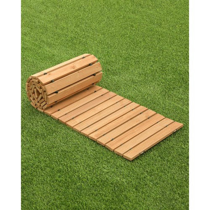Wooden Garden Pathway, 8 ft L x 17 in W, Non-Slip Straight Garden Walkway, Roll Out Cedar Outdoor Walkway Path with Wire Rope Connection, Decorative Garden Paver for Backyard Wedding Party