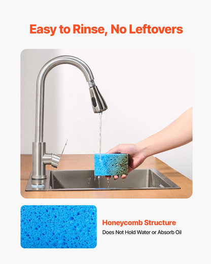Sponges, 12 Pcs Durable Natural Kitchen Sponges with Cellulose & Scrub Pad, Easy-to-Rinse Cleaning Sponges with Honeycomb Structure & Quick Water Absorption, Fit for Home Cleaning