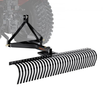 Pull-Behind Thatch Remover, 60" Width, Equipped with 32 Durable Steel Prongs, Tractor-Compatible 3-Point Hitch Garden Rake, Ideal for Soil Preparation and Grass Maintenance
