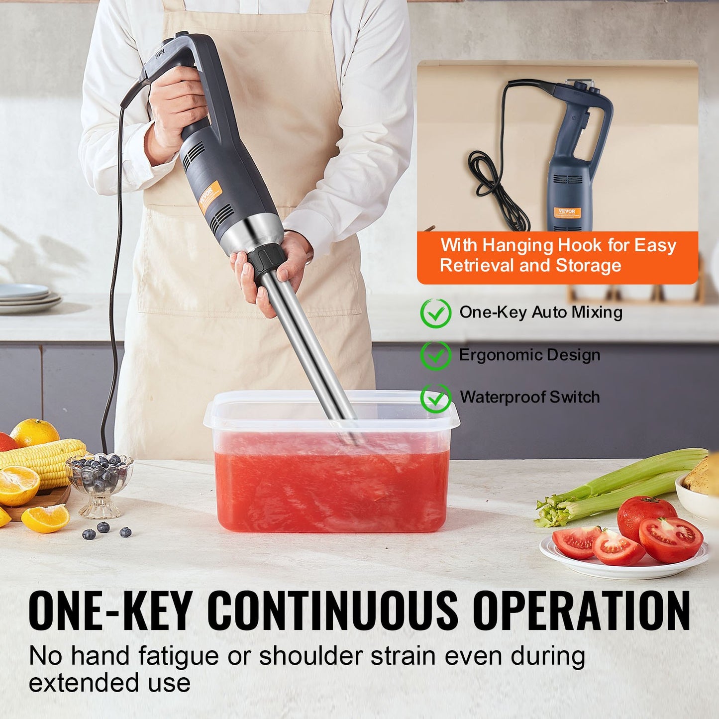 Commercial Immersion Blender 350W Heavy Duty Hand Mixer for Soup Sauces