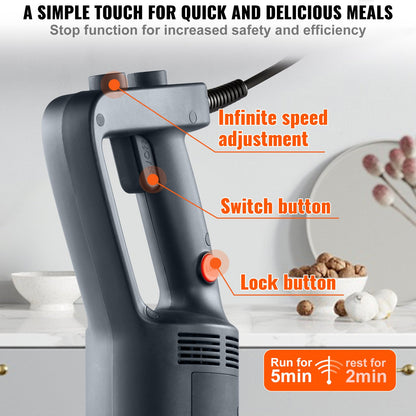 Commercial Immersion Blender, 750W 16" Heavy Duty Hand Mixer, Variable Speed Kitchen Stick Mixer with 304 Stainless Steel Blade, Multi-Purpose Portable Mixer for Soup, Smoothie, Puree, Baby Food