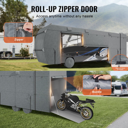 Class C RV Cover, 29-32 ft Motorhome Cover, Oxford Fabric Motorhome RV Cover, Waterproof, Windproof and Rip-Stop, Camper Cover with Storage Bag, Repair Patches, Straps and Tire Covers
