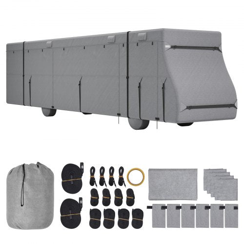 Class A RV Cover, 40-43 ft Motorhome Cover, Non-woven Fabric Motorhome RV Cover, Waterproof, Windproof and Rip-Stop, Camper Cover with Storage Bag, Repair Patches, Straps and Tire Covers