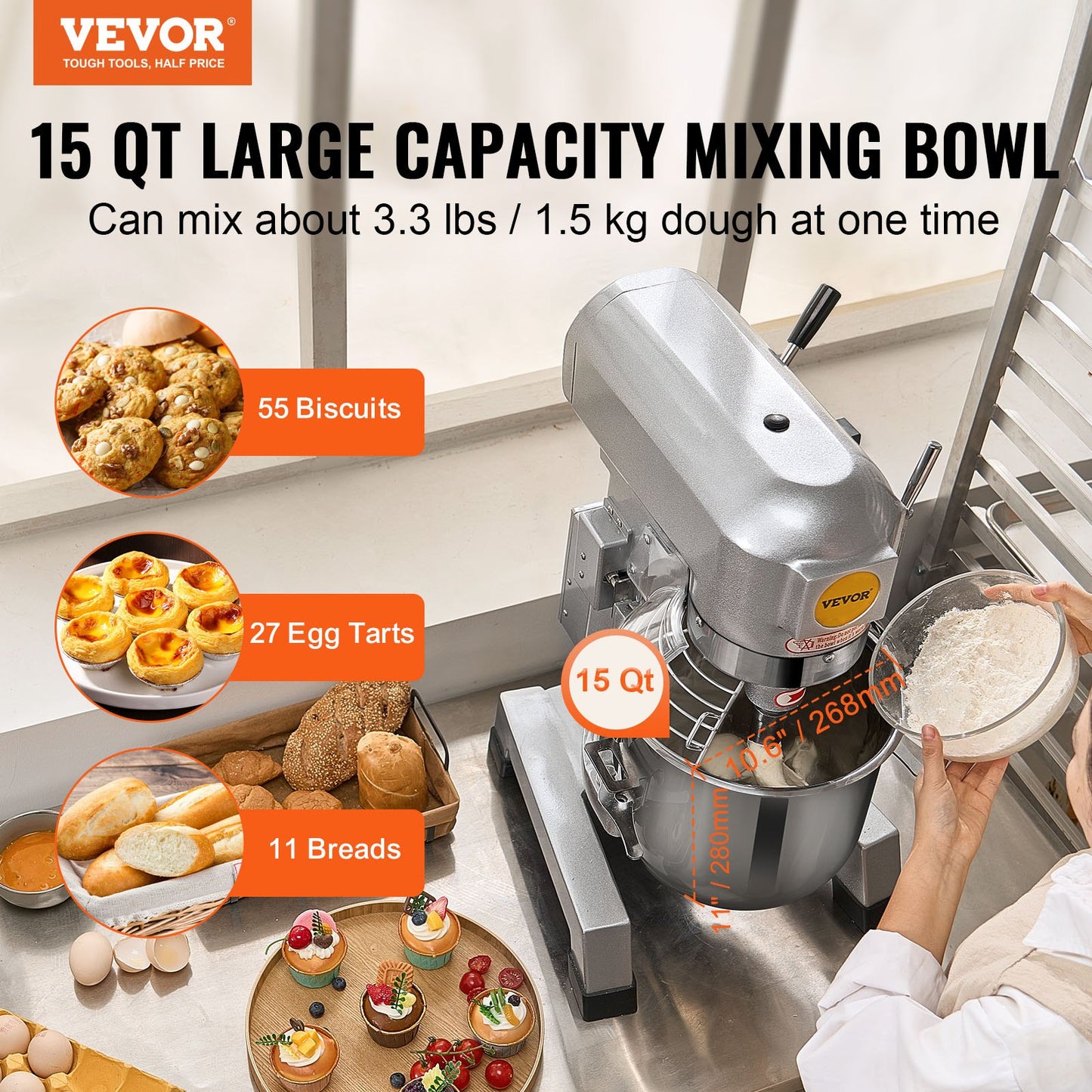 Commercial Food Mixer 14L 3-Speed Stand Dough Mixer 550W for Restaurant
