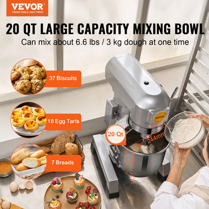 Commercial Food Mixer 18.7L 3-Speed Stand Dough Mixer 1100W for Restaurant