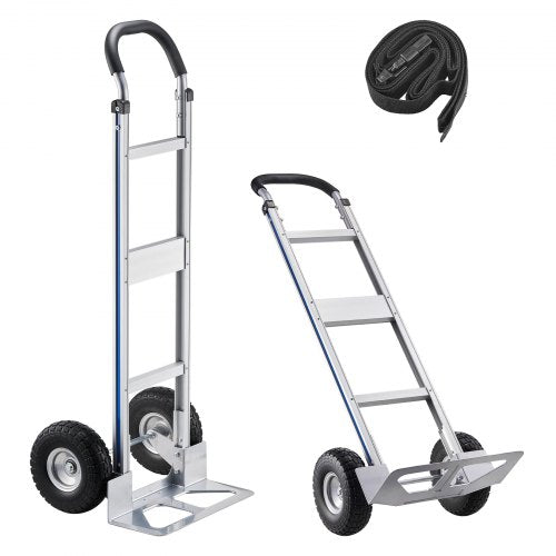 Hand Truck, 500 lbs Load Capacity, Heavy-Duty Hand Truck Dolly with Non-Slip Wheels & Handle, Aluminum Alloy Portable Trolley Dolly with Tie-down Strap for Moving Home, Office, Warehouse