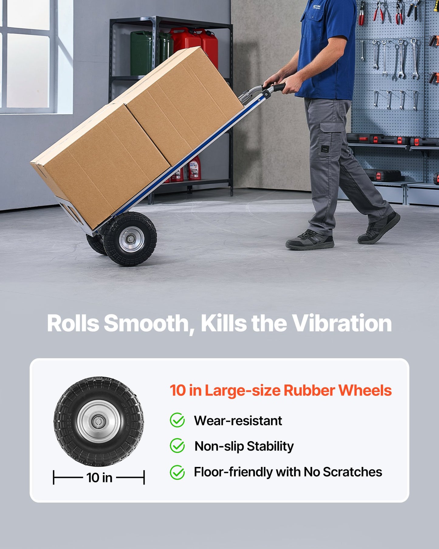 Hand Truck, 500 lbs Load Capacity, Heavy-Duty Hand Truck Dolly with Non-Slip Wheels & Handle, Aluminum Alloy Portable Trolley Dolly with Tie-down Strap for Moving Home, Office, Warehouse