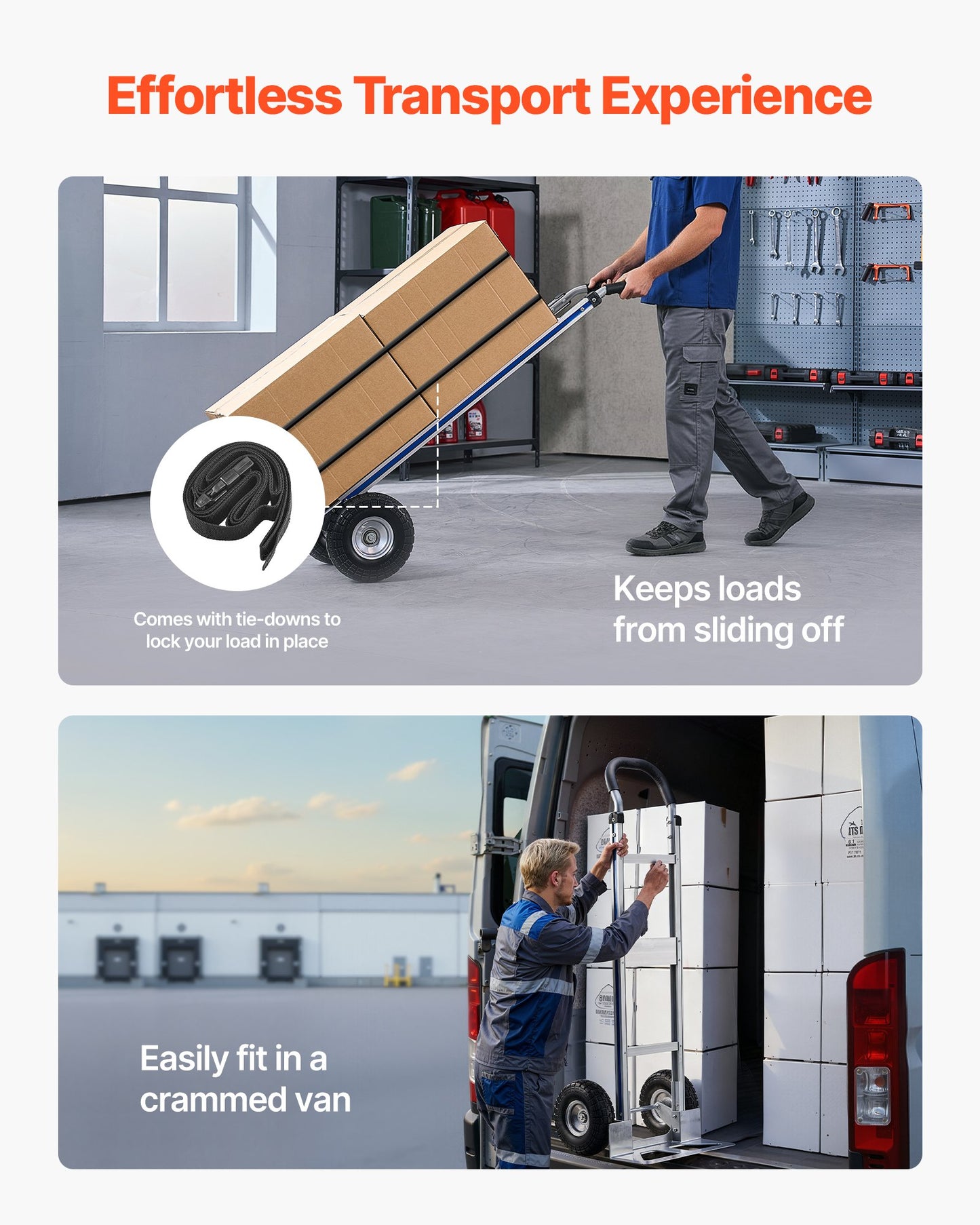 Hand Truck, 500 lbs Load Capacity, Heavy-Duty Hand Truck Dolly with Non-Slip Wheels & Handle, Aluminum Alloy Portable Trolley Dolly with Tie-down Strap for Moving Home, Office, Warehouse