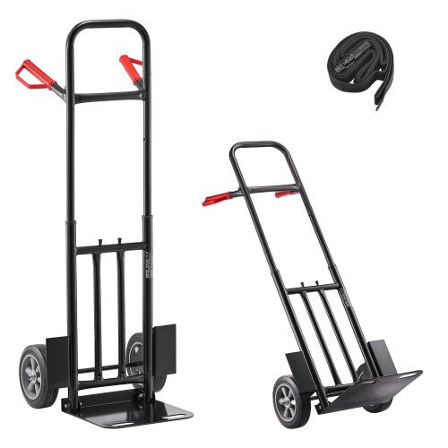 Hand Truck, 600 lbs Load Capacity, Heavy-Duty Hand Truck Dolly with Wheels & Telescoping Handle, Portable Trolley Dolly with Tie-down Strap for Moving Home, Office, Warehouse, Supermarket