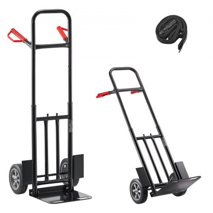 Hand Truck, 600 lbs Load Capacity, Heavy-Duty Hand Truck Dolly with Wheels & Telescoping Handle, Portable Trolley Dolly with Tie-down Strap for Moving Home, Office, Warehouse, Supermarket
