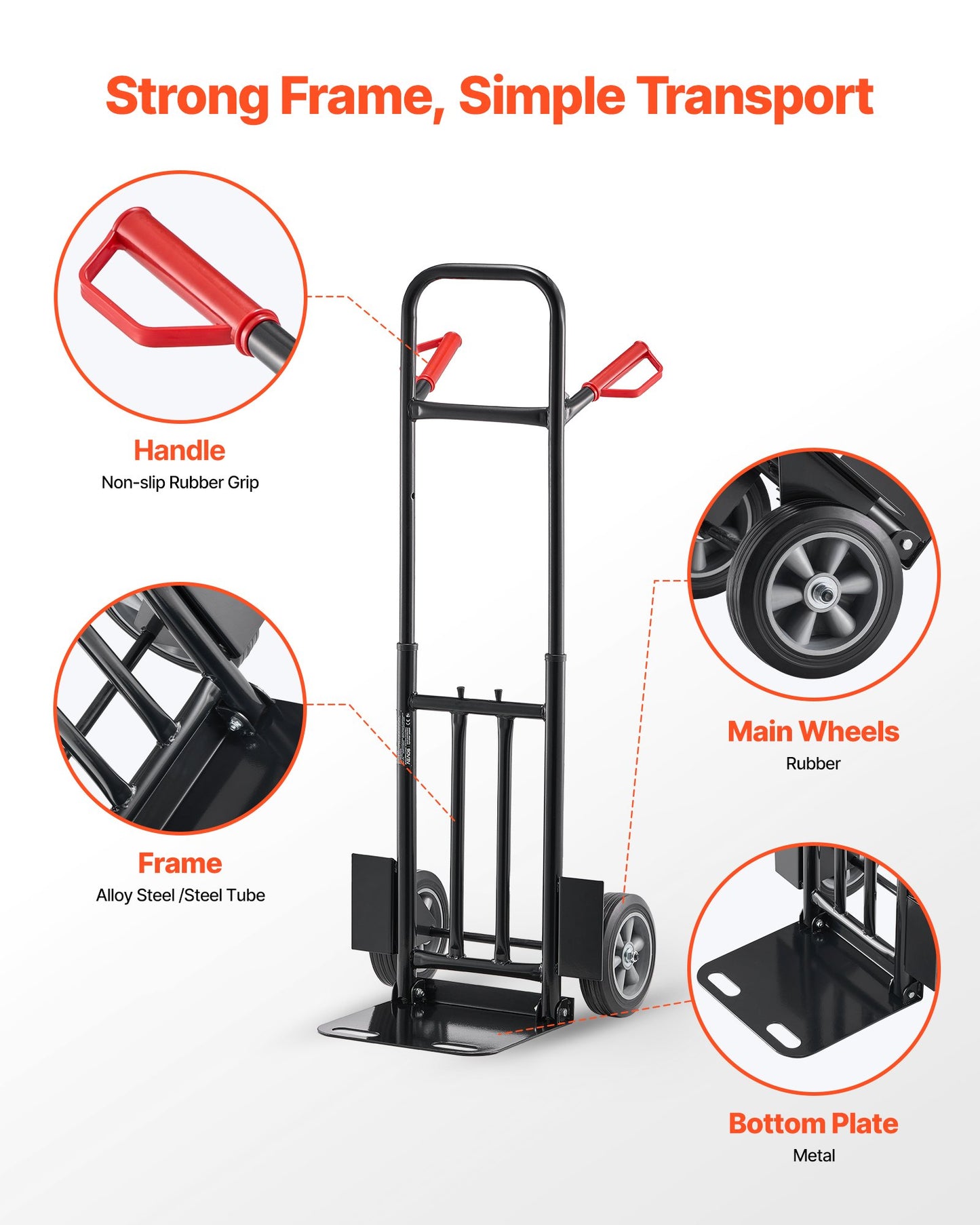 Hand Truck, 600 lbs Load Capacity, Heavy-Duty Hand Truck Dolly with Wheels & Telescoping Handle, Portable Trolley Dolly with Tie-down Strap for Moving Home, Office, Warehouse, Supermarket