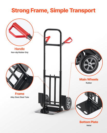 Hand Truck, 600 lbs Load Capacity, Heavy-Duty Hand Truck Dolly with Wheels & Telescoping Handle, Portable Trolley Dolly with Tie-down Strap for Moving Home, Office, Warehouse, Supermarket