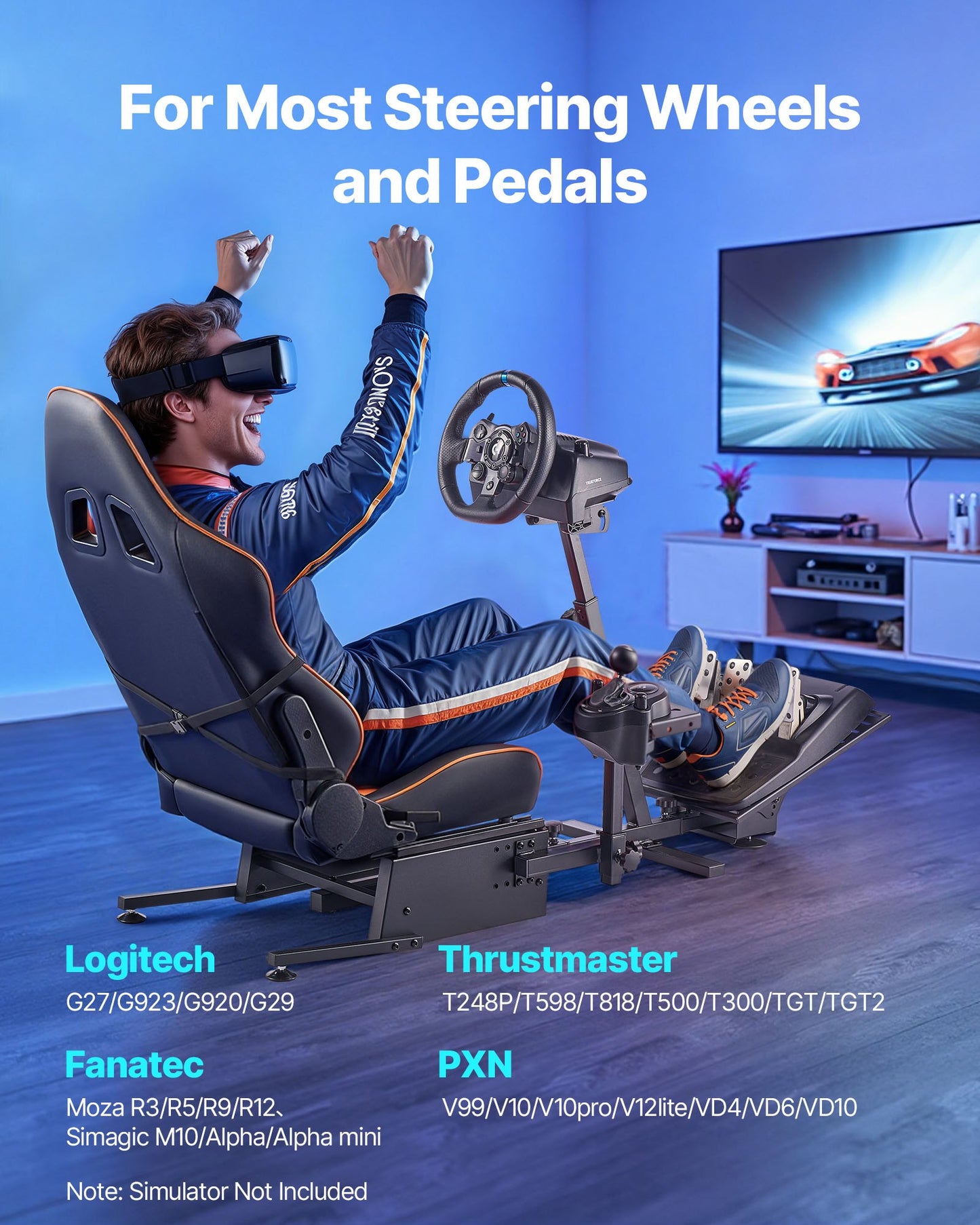 Racing Wheel Stand, Heavy-Duty Simulator Cockpit Steering Wheel Stand, Fit Logitech G25, G27, G29, G920, G923, Thrustmaster T300RS, TX F458, T500RS, T3PA-PRO (F1/GT) and CSR Pedals